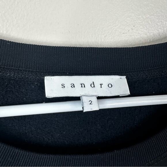 SANDRO Sweater Womens 2- Medium Black Geometric Graphic Cotton Crewneck Pullover - Picture 3 of 6